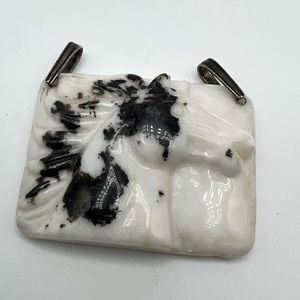 Zebra Marble Pendant Natural Gemstone Handmade Horse Handcrafted 1.5” 34g White